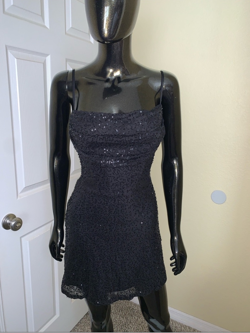 Dolls Kill Lovesome Black Sequin Spaghetti Strap Mini Dress, Size Small, NWT